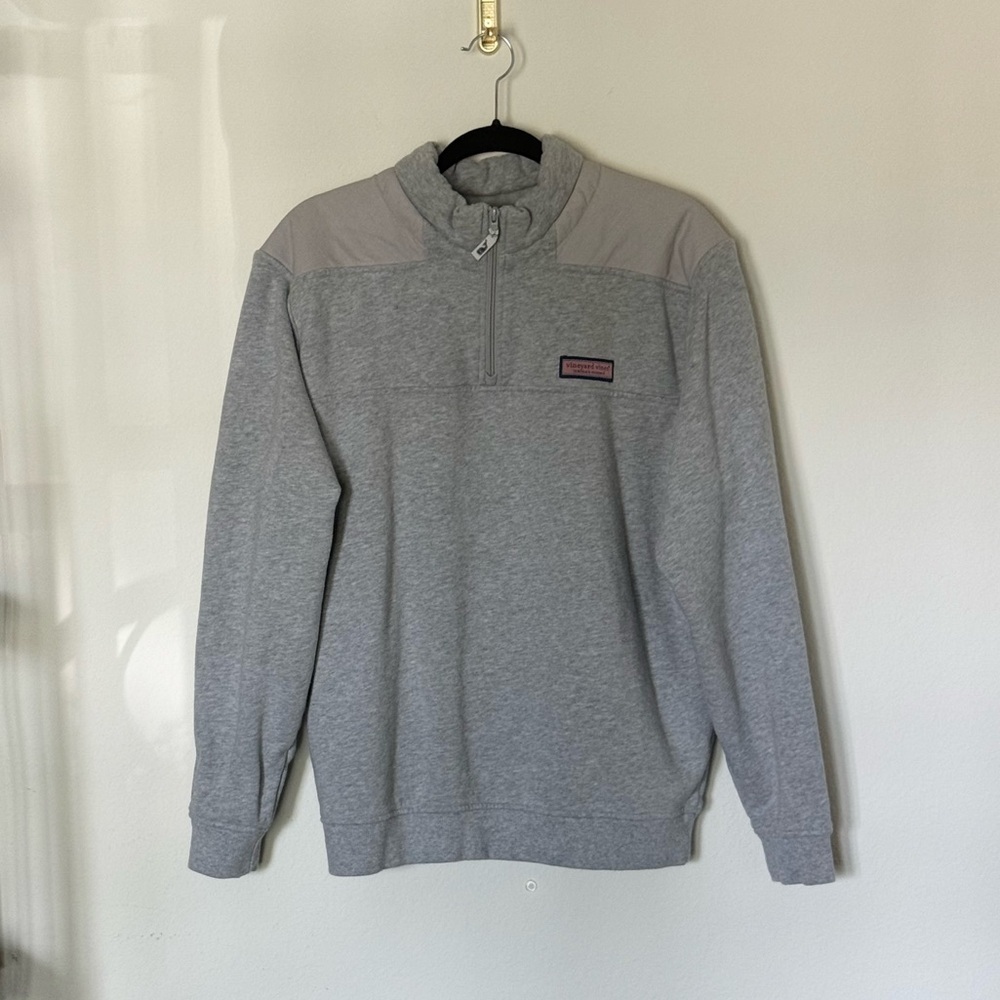 Vineyard Vines Light Gray Quarter Zip Cotton Pullover Sweatshirt- Size Medium